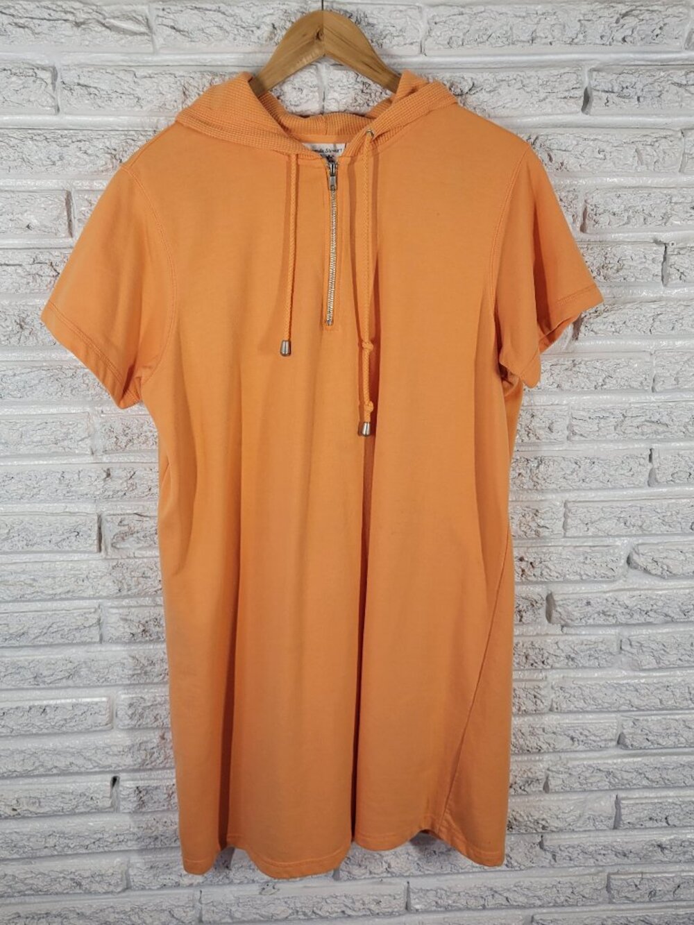 Amanda Stewart Women 1X Dress Swim Coverup Orange Knit Hoodie 1/4 Zip ORA36E